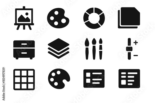 Overlay chest vector easel tool grid tray painter ar panel icon keys