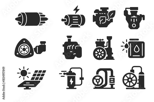 Fuel motor icon electric virtual engine internal rotary vector hydrogen jet