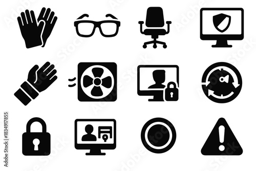 Ventilation ar icon stop fan gloves vector lock protector safety support painter