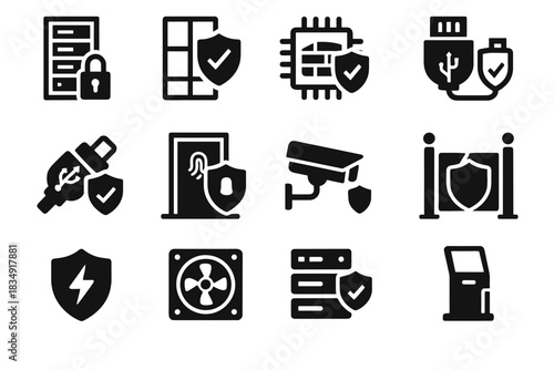 Data infrastructure surveillance tile rack icon server secure vector center access ring