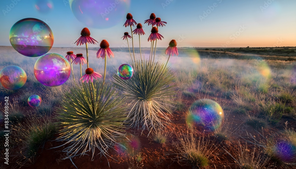 Fototapeta premium Dreamy Prairie with Floating Orbs