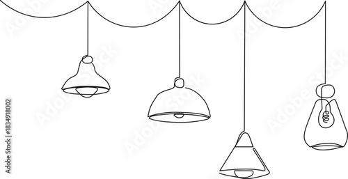 Continuous line drawing of modern hanging light fixtures for home decor Vector