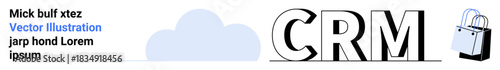 Data security, cloud computing, CRM tools, digital protection, privacy management, business software. CRM letters with a cloud and padlock. Data security and cloud computing