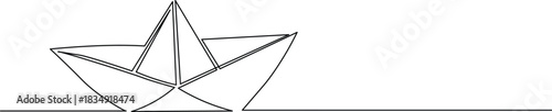Continuous line drawing of a simple paper boat sailing forward on white Vector