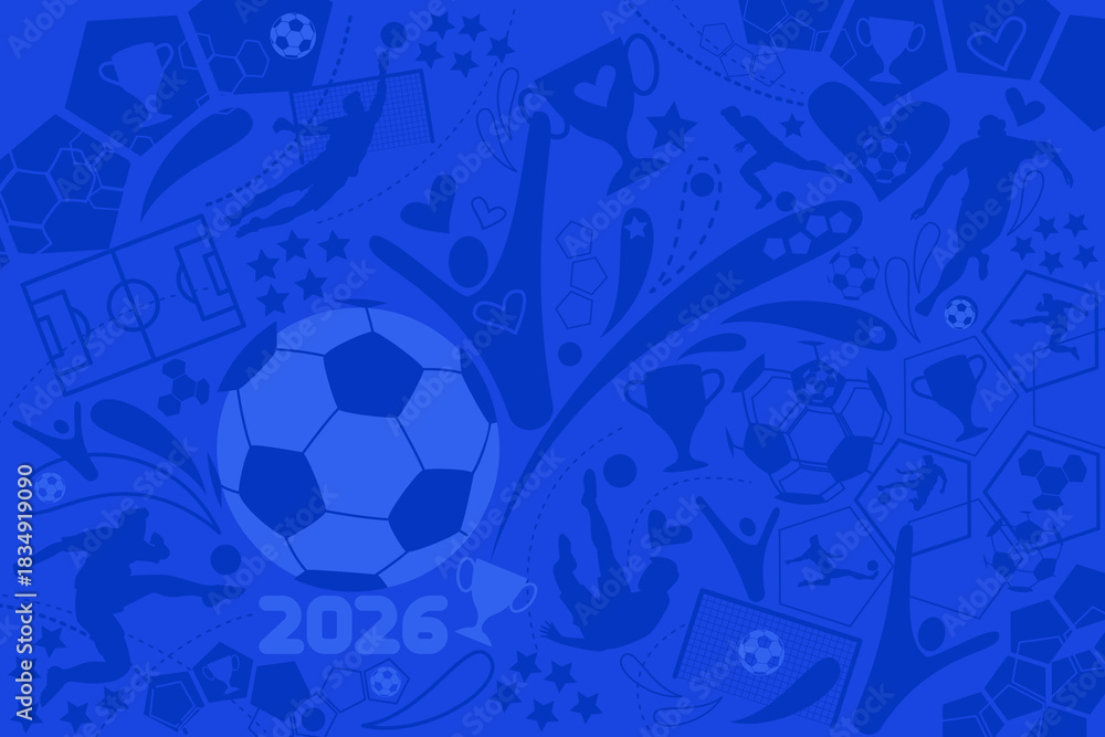 Fototapeta premium Soccer cup red background, football world championship 2026, vector illustration