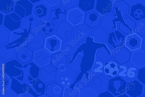 Soccer cup blue background, football championship 2026, vector illustration