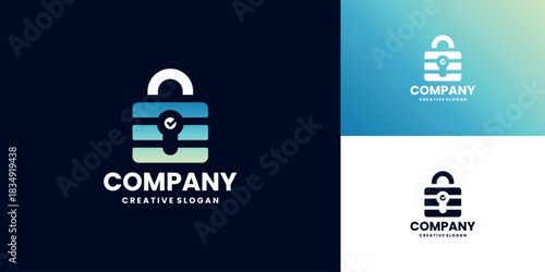 Minimalist Checklist Security Protection Padlock Key Logo Design Template