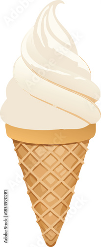 a delicious vanilla soft serve ice cream cone with a waffle pattern