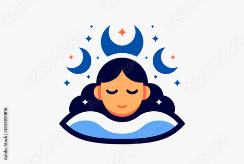 Woman dreaming under moon and stars illustration  
