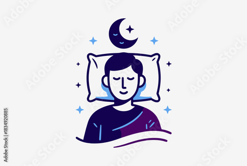 Man sleeping peacefully under moon illustration  
