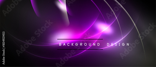 Abstract purple lines create dynamic glow. Dark background emphasizes bright curves, modern design element. Simple text reads background design.