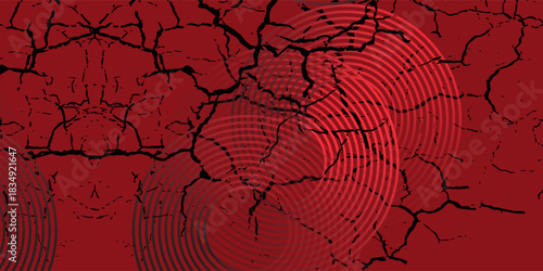 Collection of red concentric circles. Collection of radial sound wave or sonar rings. Pack of radar icon symbols, targets, dashed lines, halftones.