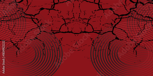 Collection of red concentric circles. Collection of radial sound wave or sonar rings. Pack of radar icon symbols, targets, dashed lines, halftones.