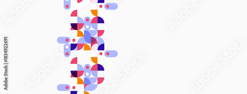 Abstract geometric shapes, vibrant colors, flowing design. Modern pattern creates dynamic visual experience. Light background enhances composition.