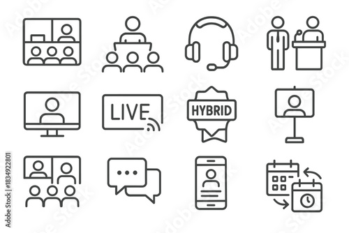 Audience screen icons layout chat presenter vector live icon conference hybrid physical