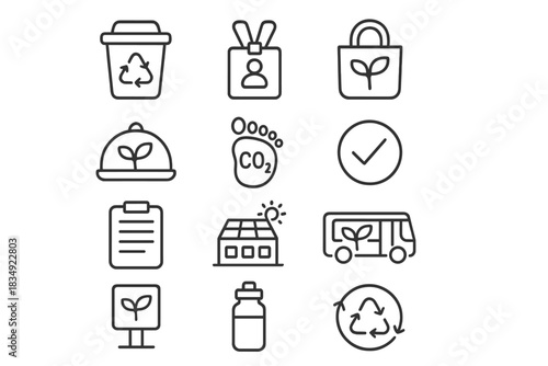 Sustainability hall recycling signage icon water vector eco waste bin agenda icons