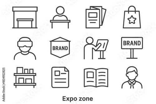 Brand kiosk stack zone giveaway icon icons demo expo rep booth vector