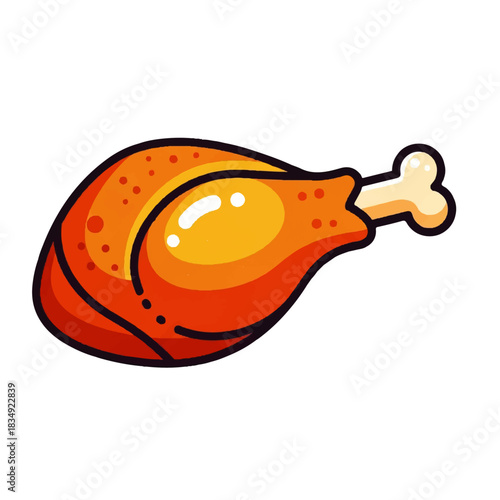 A delicious, golden-brown roasted chicken leg with a crispy skin and a visible bone, presented as a flat vector icon for culinary and food-related concepts