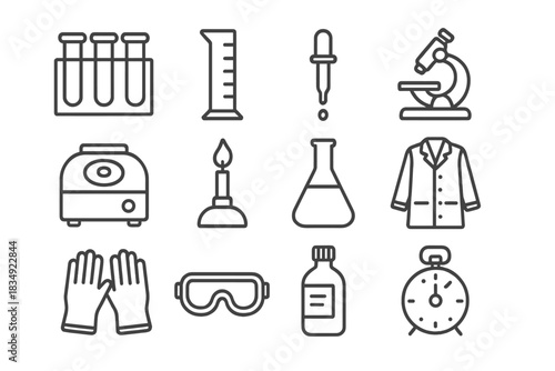 Vector microscope laboratory icons test lab graduated equipment coat icon centrifuge chemical