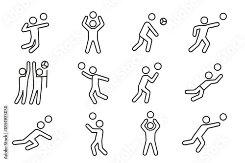 Volleyball dig icons pass float jump pancake shot icon roll vector action