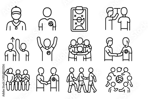 Volleyball vector icon assistant line huddle team signal board reaction gesture bench