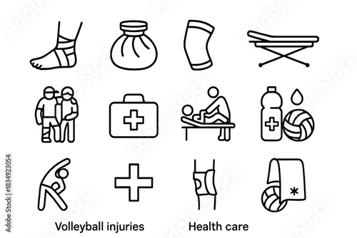 Volleyball reminder towel brace vector icons cooling aid injury joint icon pack