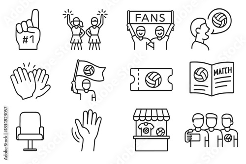 Volleyball stadium icons finger cheer flag match wave banner icon foam fan