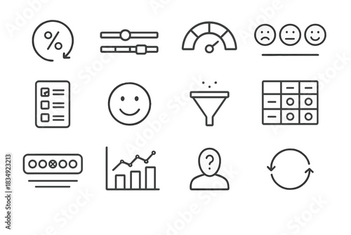 Feedback funnel bar matrix nps icons analytics response loop survey vector icon