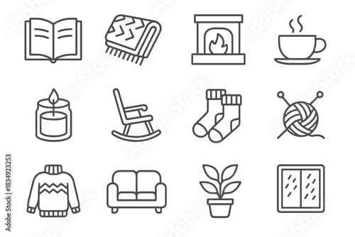 Knitting icons book rocking socks chair sweater needles autumn cozy icon steaming