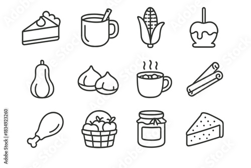 Hot basket food mug leg jam autumn icons icon apple vector caramel