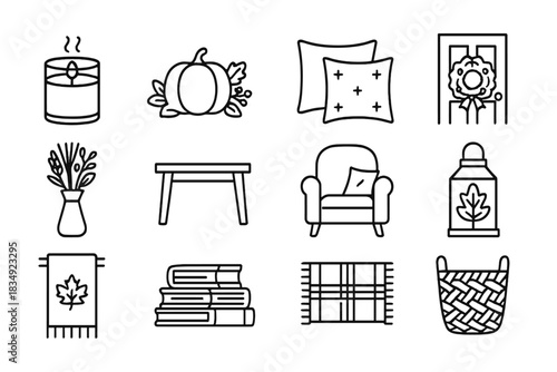 Rug scented plaid dried icons vector throw autumn decor basket fall icon