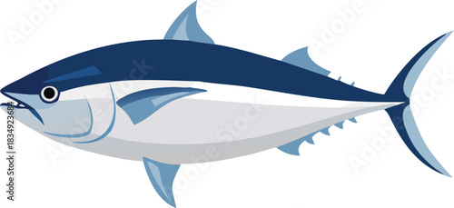 a simple illustration of a bluefin tuna swimming on a white background