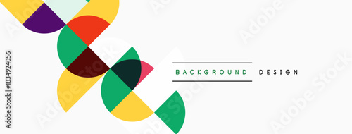 Abstract colorful overlapping circles create dynamic visual pattern. White space provides clean backdrop for design elements.