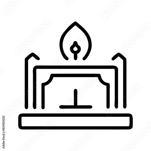 Simple line drawing of a candle on a decorative altar  