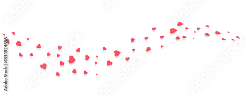 Wave of small red hearts with shadows