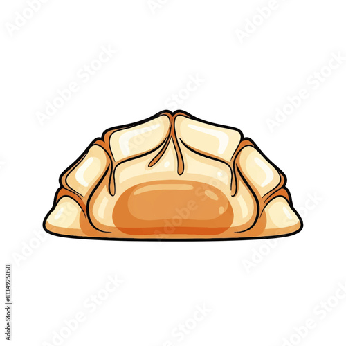 A simple flat vector icon illustration of a delicious dumpling, showcasing its pleated edges and appetizing filling, perfect for culinary themes and food service branding