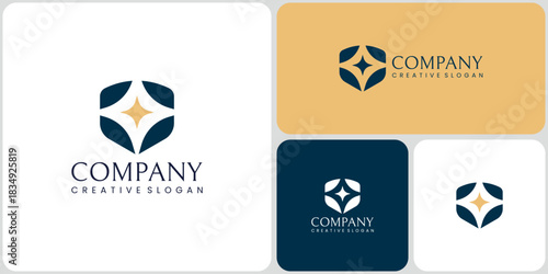 Shield Symbol Shine Light Security Protection Business Logo Design Vector Template