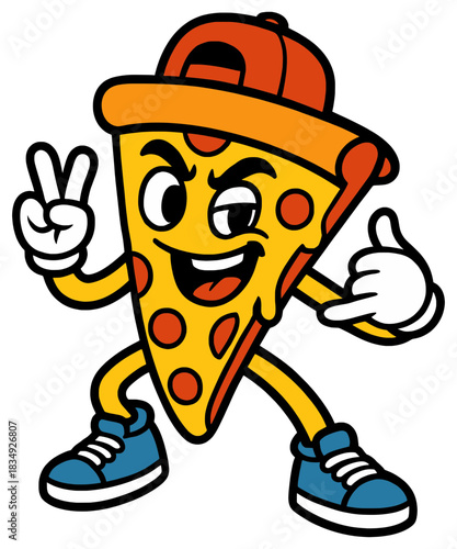 Pizza Cartoon Mascot peace hand sign