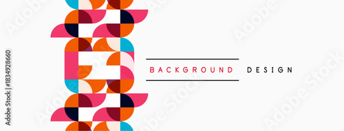 Abstract geometric pattern. Colorful overlapping shapes create dynamic visual texture. White space provides clean contrast. Background design element.