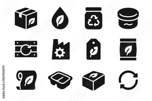Recyclable sustainable effects material icons inside vector packaging jar no sterile icon