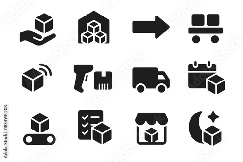 White parcel icon checklist set outlines icons delivery vector effects sorted placed