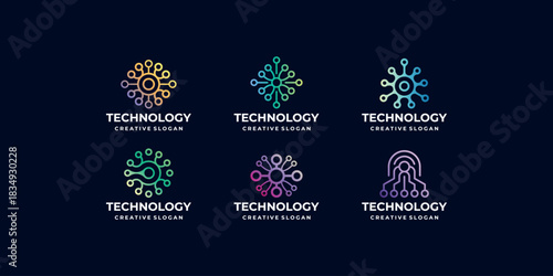 Digital Technology Logo Symbol Icon Set Modern Chip Circuit Network Connection