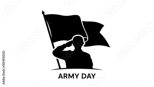A black silhouette of a soldier saluting a waving flag with "ARMY DAY" text.