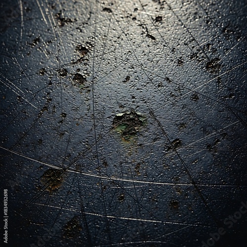 Scratched and corroded dark metal surface texture with rough imperfections.