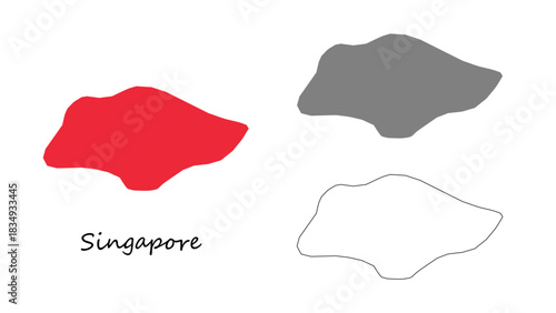 Singapore Map Set Vector on Red, Gray, and Outline. Singapore Geographic Vector, Southeast Asia Map Illustration for maps, infographics, educational materials, presentations, and graphic design