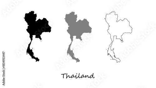 Thailand Map Set Vector on Silhouette, Gray, and Outline. Minimalist Thailand Map for maps, education, infographics, presentations, and graphic projects