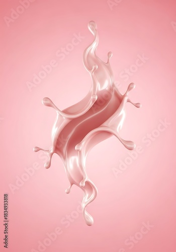 Pink liquid splashes dynamically on a pastel pink background.