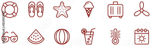 Summer Vacation Icons Beach, Travel, and Fun