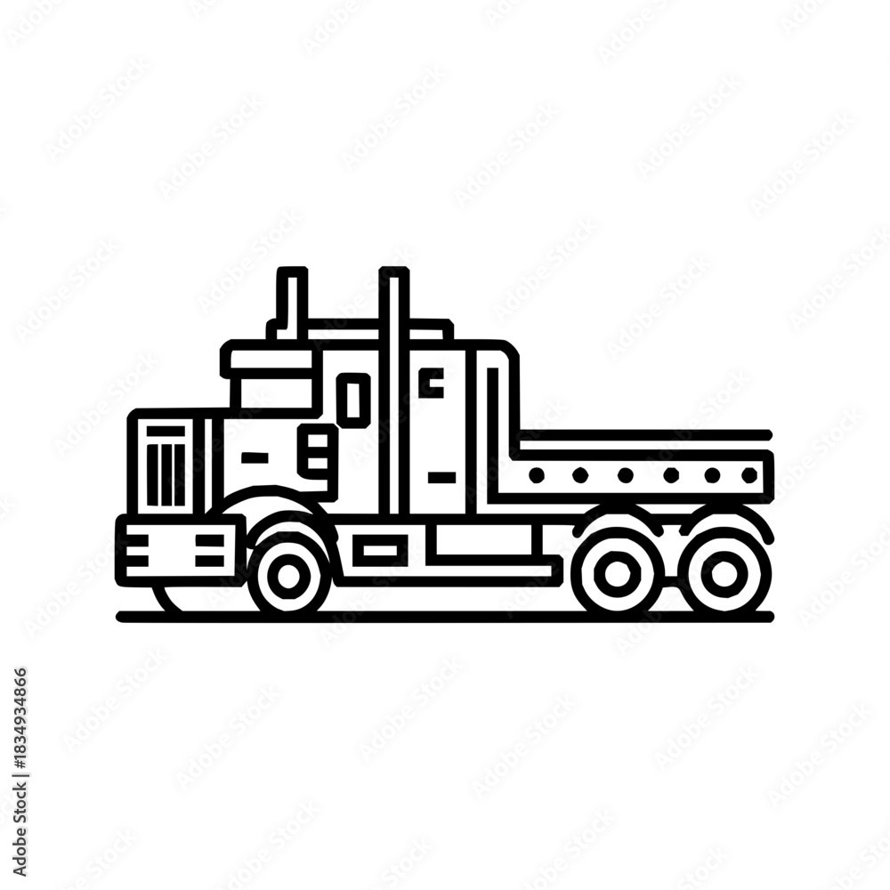 Fototapeta premium Semi truck flatbed trailer vector illustration for transportation and freight industry design element