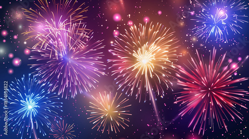 Fireworks in the night sky. Fireworks at Night. Stars of the fireworks are on a dark